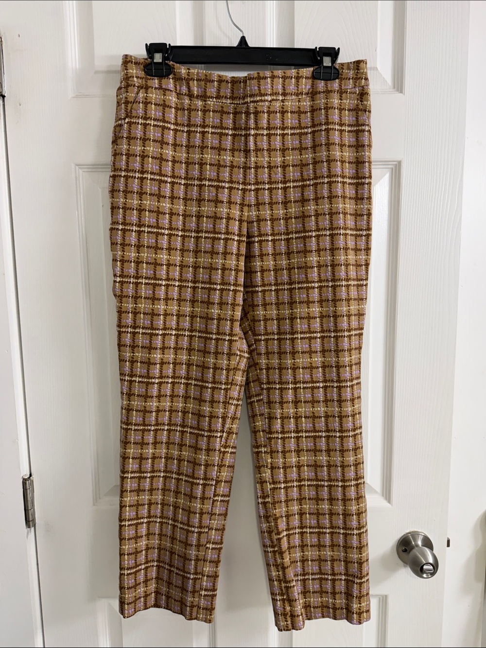 Isaac Mizrahi Tan, Brown & Purple Plaid Cropped Pants